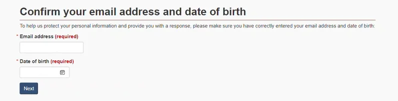 تصویر بخش Confirm your email address and date of birth وب فرم کانادا